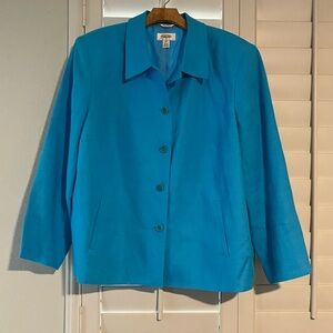 TALBOTS Turquoise Blazer Classic Collar 100% Irish Linen